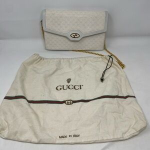 Vintage Gucci GG White Monogram/Logo Gold Chain Shoulder Bag Clutch Crossbody